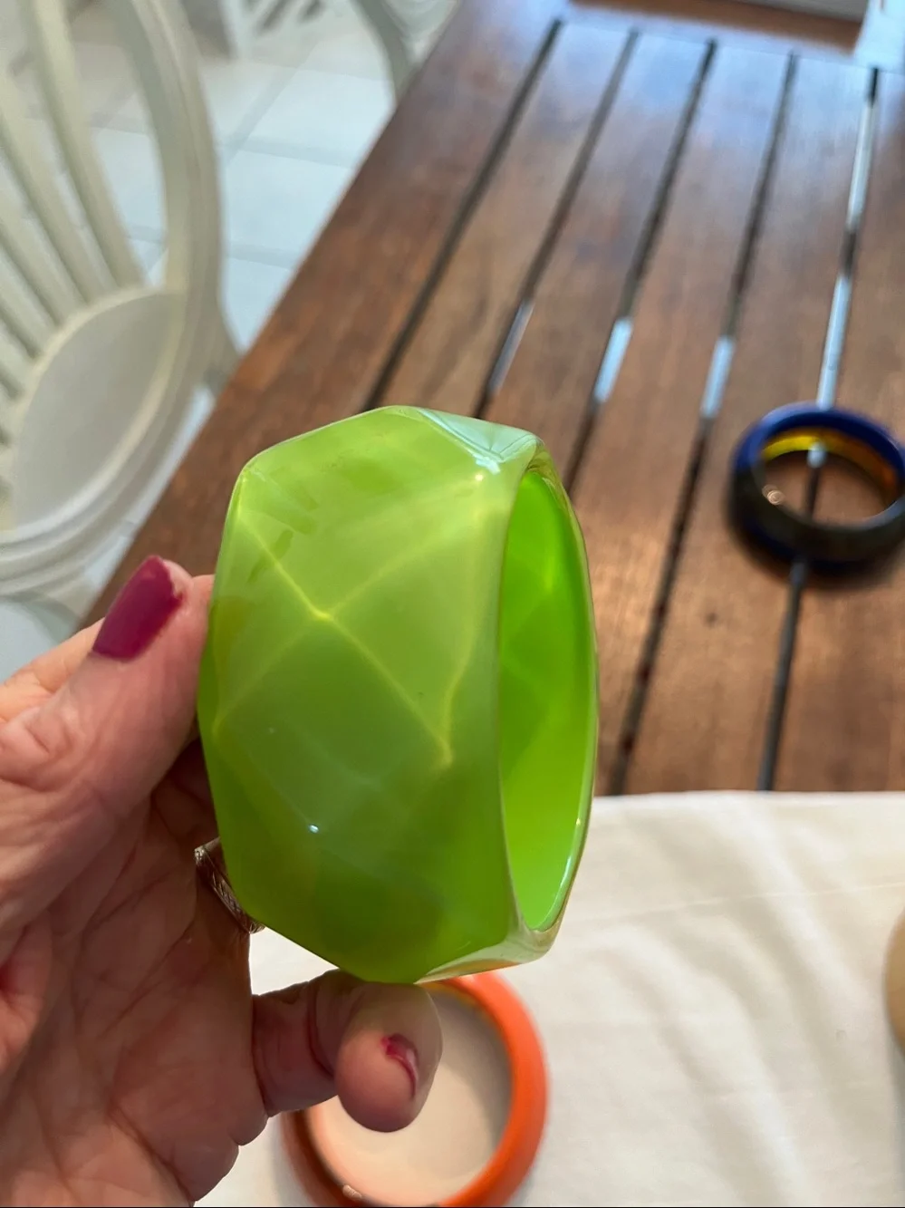 Vibrant Chartreuse Faceted Resin Bangle